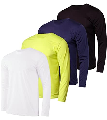 4 Pack:Mens Long Sleeve T-Shirt Workout Clothes Quick Dry Fit Gym Tee Shirt Athletic Active Performance Casual Moisture Wicking Exercise Clothing Running Cool Sport Training Undershirt Top-Set 9-S
