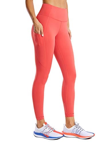 CRZ YOGA Women's Naked Feeling Workout Leggings 25 Inches - High Waisted Yoga Pants with Side Pockets Brick Rose