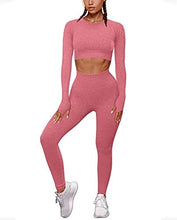 Load image into Gallery viewer, OYS Women&#39;s 2 Piece Tracksuit Workout Outfits Seamless High Waist Leggings Sports Long Sleeve Gym Sets Red
