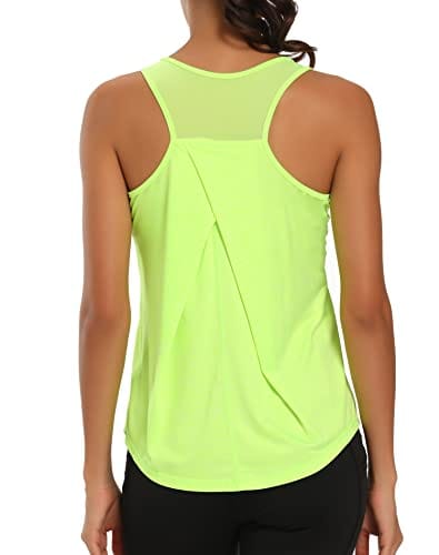 Aeuui Workout Tops for Women Mesh Racerback Tank Yoga Shirts Gym Clothes Fluorescent Yellow
