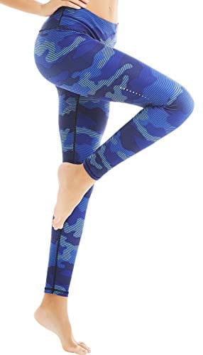 COOLOMG Women's Yoga Running Pants Printed Compression Leggings Workout Tights Hidden Pocket Purple Camo Medium