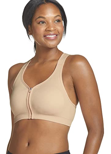 Jockey Women s Bras Mid Impact Zip Front Sports Bra Nude m The Home Fitness Corp