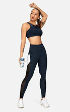 Load image into Gallery viewer, QUEENIEKE Women Yoga Pants Color Blocking Mesh Workout Running Leggings Tights Size XS Color Deep Blue

