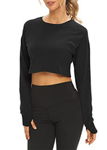 Load image into Gallery viewer, Mippo Long Sleeve Workout Shirts for Women Yoga Gym Crop Top Long Sleeve Athletic Running Shirts Loose Fit Gymshark Tops Cropped Tshirts Cute Workout Clothes Black M
