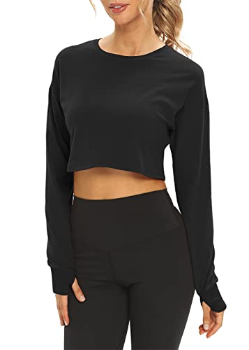 volleybal kathedraal Sneeuwwitje Mippo Long Sleeve Workout Shirts for Women Yoga Gym Crop Top Long Sleeve  Athletic Running Shirts Loose Fit Gymshark Tops Cropped Tshirts Cute Workout  Clothes Black M – The Home Fitness Corp