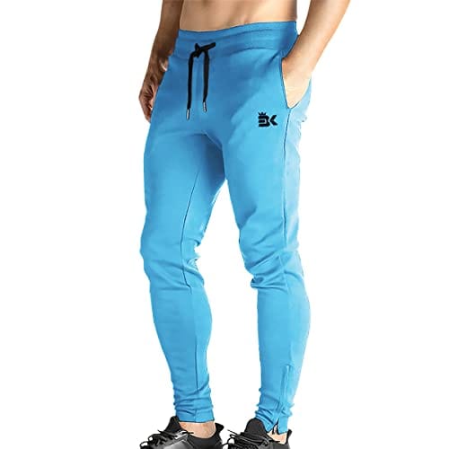 BROKIG Mens Zip Joggers Pants - Casual Gym Workout Track Pants Comfortable Slim Fit Tapered Sweatpants with Pockets (Small, Light Blue)