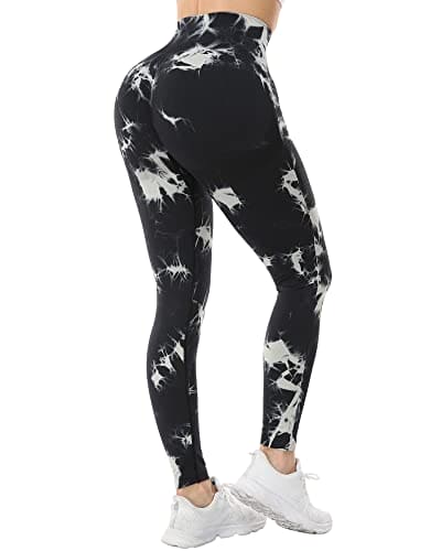 NORMOV Butt Lifting Workout Leggings for Women,Seamless High Waist Gym Yoga Pants Dye Black