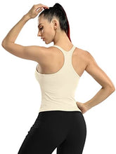 Load image into Gallery viewer, ATTRACO Built in Bra Workout Tops for Women Ribbed Sleeveless Tank Running Yoga Top Beige
