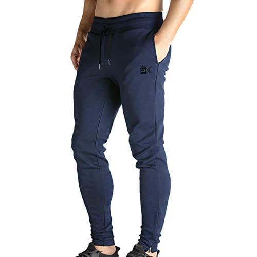 BROKIG Mens Zip Joggers Pants - Casual Gym Workout Track Pants Comfortable Slim Fit Tapered Sweatpants with Pockets (Small, Navy)