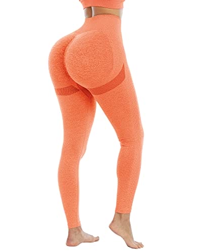 NORMOV Butt Lifting Workout Leggings for Women, Seamless High Waist Gym Yoga Pants Orange