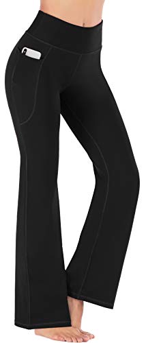 Heathyoga Women Bootcut High Waist Yoga Pants with Pockets, Black, X-Large