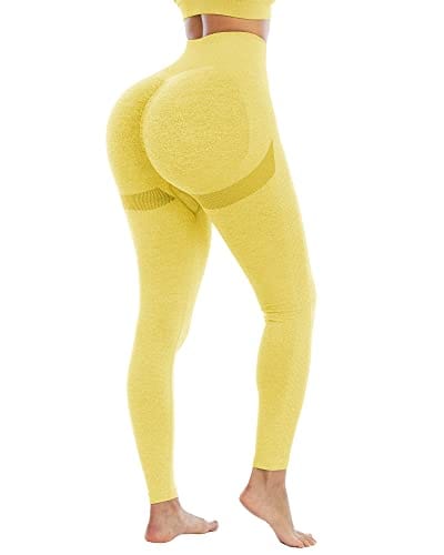 NORMOV Butt Lifting Workout Leggings for Women, Seamless High Waist Gym Yoga Pants Yellow