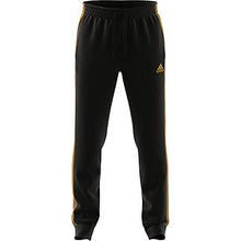 Load image into Gallery viewer, adidas Men&#39;s Essentials Fleece Tapered Cuff 3-Stripes Pants, Black/Semi Solar Gold, X-Small
