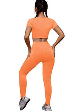 Load image into Gallery viewer, OYS Womens Yoga 2 Pieces Workout Outfits Seamless High Waist Leggings Sports Crop Top Running Sets Orange
