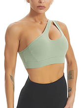 Load image into Gallery viewer, MATHACINO Womens One Shoulder Sports Bra Sexy Workout Sports Bra Medium Support Green
