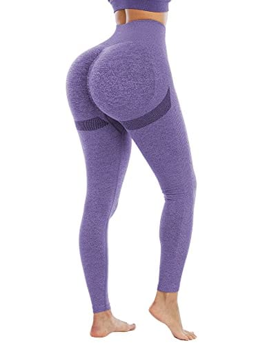 NORMOV Butt Lifting Workout Leggings for Women,Seamless High Waist Gym Yoga Pants Purple