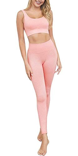 QCHENG Women's Workout Sets 2 Piece Ribbed Seamless Sports Bra and Leggings Set Gym Clothes Yoga Outfits