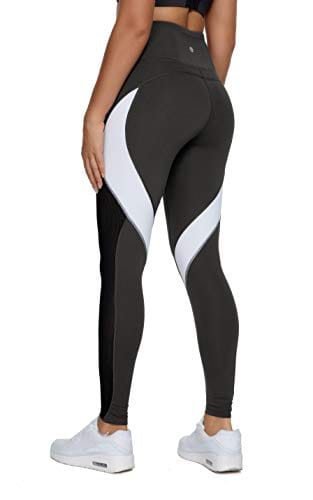 QUEENIEKE Women Yoga Pants Color Blocking Mesh Workout Running Leggings Tights Size XS Color Meteorite Grey