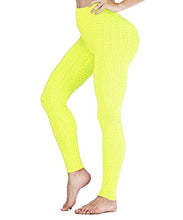 Load image into Gallery viewer, AIMILIA Textured Anti Cellulite Leggings for Women High Waisted Yoga Pants Workout Tummy Control Sport Tights Yellow
