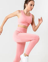 Load image into Gallery viewer, FRESOUGHT Yoga Workout Sets for Women 2 Piece High Waist Leggings with Sports Bra Running Gym Outfits Tracksuit Pink,S
