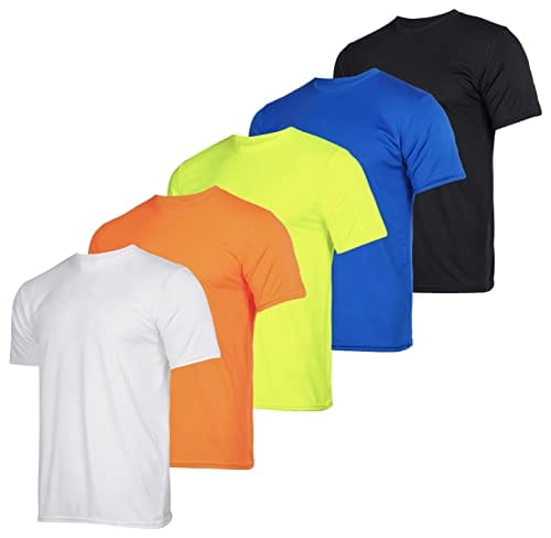 Men's Quick Dry Fit Dri-Fit Short Sleeve Active Wear Training Athletic Essentials Crew T-Shirt Fitness Gym Wicking Tee Workout Casual Sports Running Tennis Exercise Undershirt Top - 5 Pack,Set 14-S