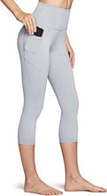 Load image into Gallery viewer, TSLA High Waist Yoga Pants with Pockets, Tummy Control Yoga Leggings, Non See-Through Workout Running Tights, Capris Pocket Peachy Light Grey
