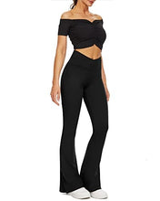 Load image into Gallery viewer, ZOOSIXX Flare Yoga Pants for Women, Bootcut High Waisted Black Crossover Leggings Black
