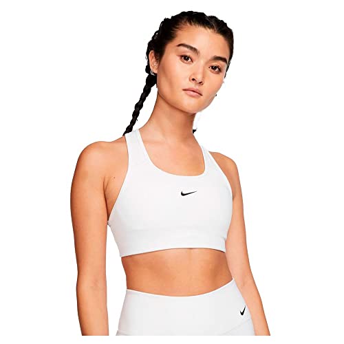 Nike Swoosh Women's Medium-Support 1-Piece Pad Sports Bra BV3636-100 Size L White/Black