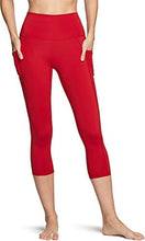 Load image into Gallery viewer, TSLA High Waist Yoga Pants with Pockets, Tummy Control Yoga Leggings, Non See-Through Workout Running Tights, Capris Pocket Peachy Red
