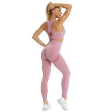Load image into Gallery viewer, JOJOANS Women&#39;s Workout Outfit 2 Pieces Seamless Yoga Workout Set High Waist Leggings with Sports Bra Gym Clothes Sets Pink
