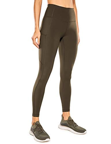 CRZ YOGA Women's Naked Feeling Workout Leggings 25 Inches - High Waisted Yoga Pants with Side Pockets Olive Yellow