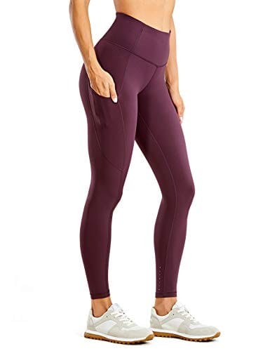 CRZ YOGA Women's Naked Feeling Workout Leggings 25 Inches - High Waisted Yoga Pants with Side Pockets Dark Russet