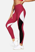 Load image into Gallery viewer, QUEENIEKE Women Yoga Pants Color Blocking Mesh Workout Running Leggings Tights Size XS Color Red
