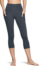 Load image into Gallery viewer, TSLA CLSX High Waist Yoga Pants with Pockets, Tummy Control Yoga Leggings, Non See-Through Workout Running Tights, Capris Pocket Peachy Charcoal
