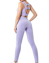 Load image into Gallery viewer, FRESOUGHT Workout Sets for Women 2 Piece Seamless Matching Yoga Gym Active Wear Outfits High Waist Legging Sports Bra Set Purple,S
