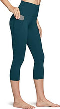 Load image into Gallery viewer, TSLA High Waist Yoga Pants with Pockets, Tummy Control Yoga Leggings, Non See-Through Workout Running Tights, Capris Pocket Peachy Dark Green
