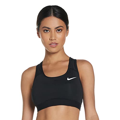 Nike Women's Medium Support Non Padded Sports Bra with Band, Black/Black/(White), Medium
