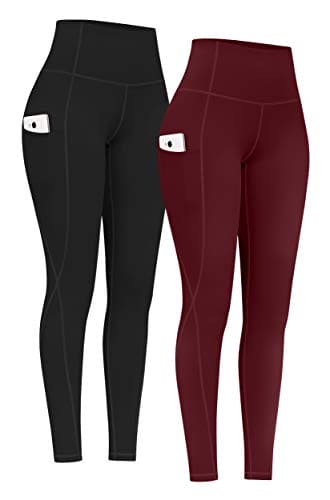 PHISOCKAT 2 Pack High Waist Yoga Pants with Pockets, Tummy Control Leggings, Workout 4 Way Stretch Yoga Leggings