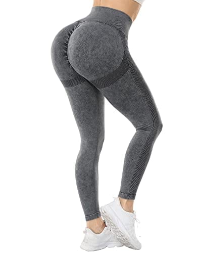 NORMOV Butt Lifting Workout Leggings for Women,Seamless High Waist Gym Yoga Pants Wash Black
