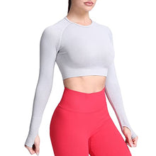 Load image into Gallery viewer, Aoxjox Long Sleeve Crop Tops for Women Vital 1.0 Workout Seamless Crop T Shirt Top (Vital White Grey Marl, Medium)
