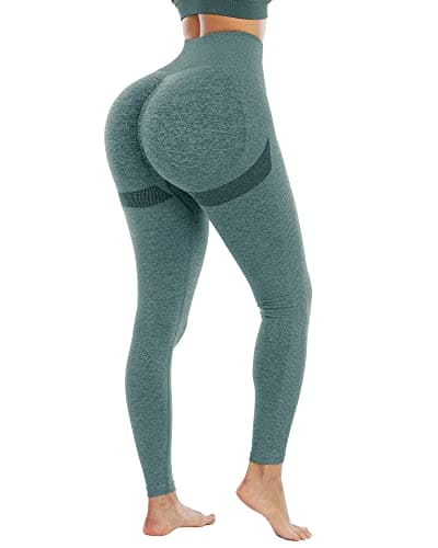 NORMOV Butt Lifting Workout Leggings for Women,Seamless High Waist Gym Yoga Pants Forest Green