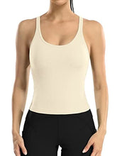Load image into Gallery viewer, ATTRACO Built in Bra Workout Tops for Women Ribbed Sleeveless Tank Running Yoga Top Beige
