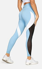 Load image into Gallery viewer, QUEENIEKE Women Yoga Pants Color Blocking Mesh Workout Running Leggings Tights Size XS Color Sky Blue
