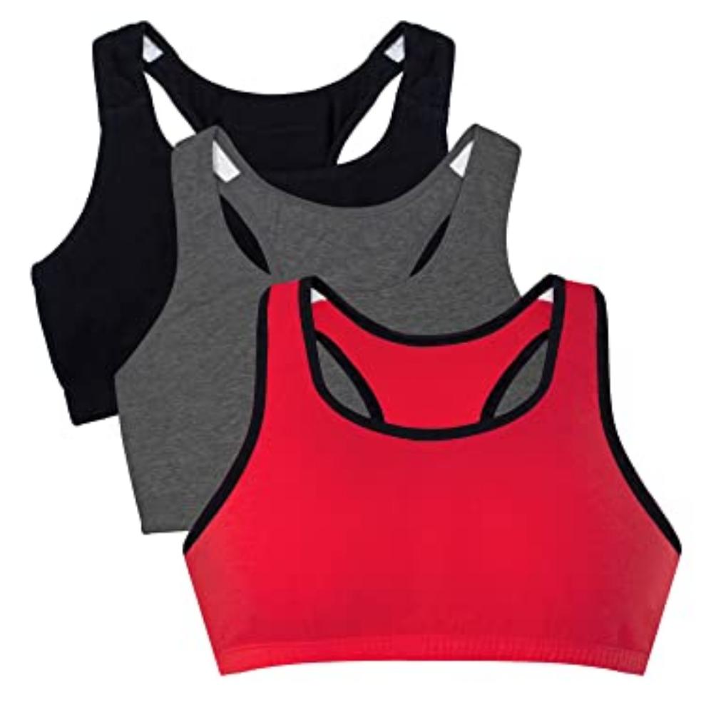 Fruit of the Loom Women's Built Up Tank Style Sports Bra, RED HOT W.BLK/Charcoal/Black, 36