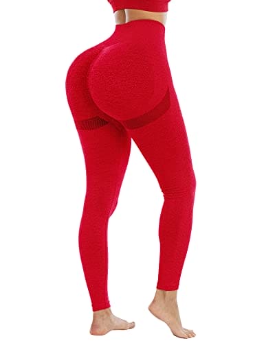 NORMOV Butt Lifting Workout Leggings for Women, Seamless High Waist Gym Yoga Pants Red