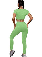 Load image into Gallery viewer, OYS Womens Yoga 2 Pieces Workout Outfits Seamless High Waist Leggings Sports Crop Top Running Sets Light Green
