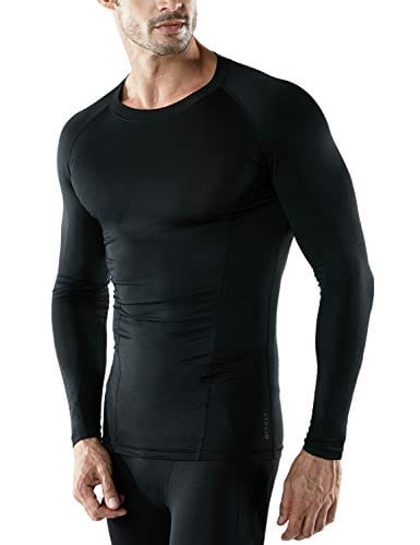 ATHLIO Men's UPF 50+ Long Sleeve Compression Shirts, Water Sports Rash Guard Base Layer, Athletic Workout Shirt, Single Pack Top Black, Medium