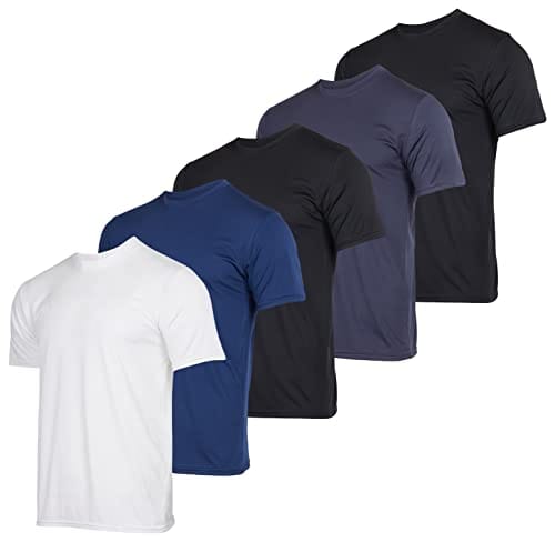 Men's Quick Dry Fit Dri-Fit Short Sleeve Active Wear Training Athletic Essentials Crew T-Shirt Fitness Gym Wicking Tee Workout Casual Sports Running Tennis Exercise Undershirt Top - 5 Pack,Set 4-S