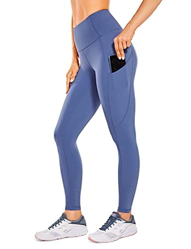 CRZ YOGA Women's Naked Feeling Workout Leggings 25 Inches - High Waisted Yoga Pants with Side Pockets Curtain Violet Ash