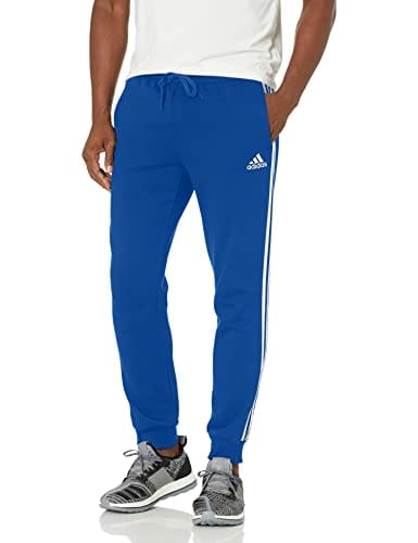 adidas Men's Standard Essentials Fleece Tapered Cuff 3-Stripes Pants, Team Royal Blue/White, X-Small